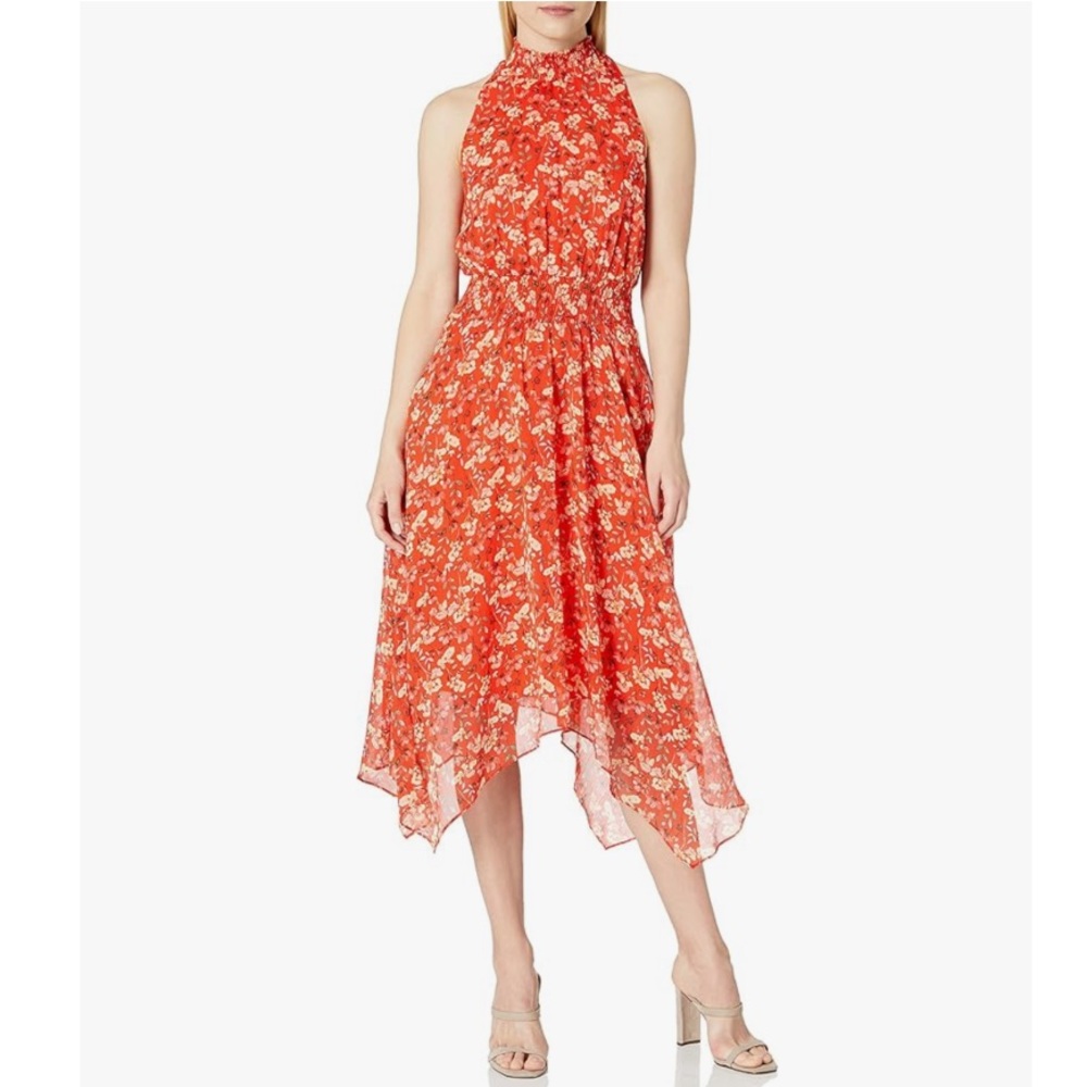 Sam Edelman Women's Sleeveless Smocked Midi Handkerchief Dress